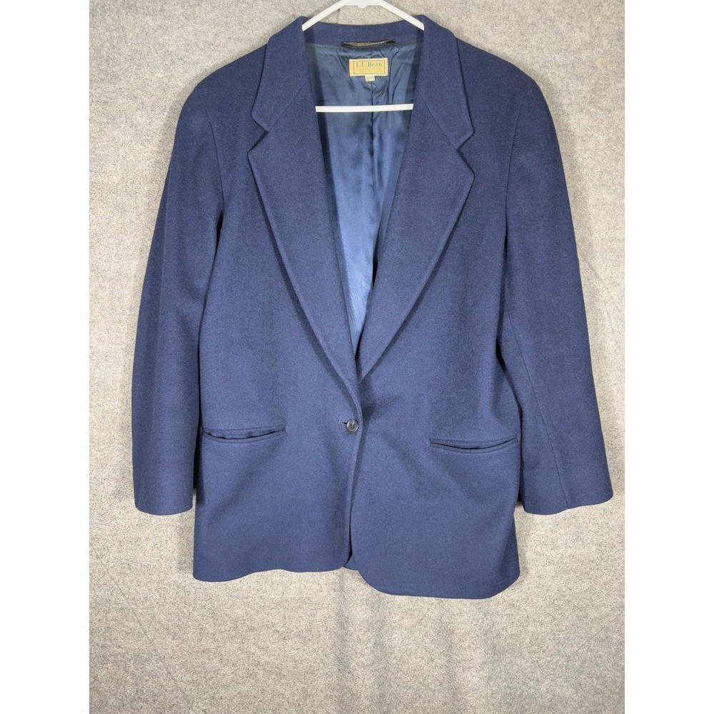 L.L. Bean Vintage Navy Blue Wool Blazer Jacket Made in USA Womens 12R Single